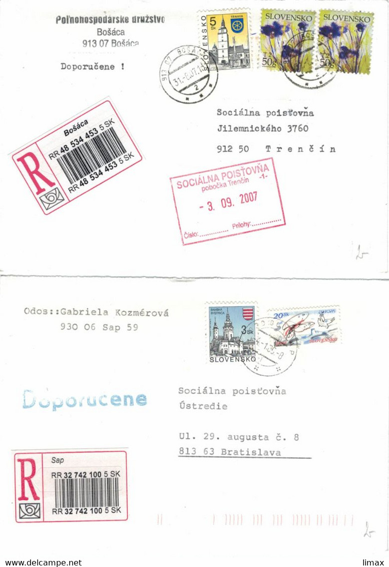 2 Reko-Briefe Sap Banska Bystrika Schmetterling Taube - Bosaca Trnava Blumen Wappen - Covers & Documents