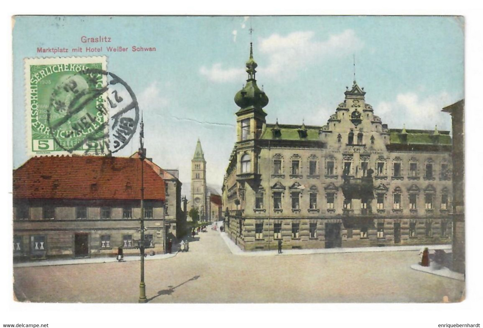 KRASLICE (REPUBLICA CHECA) ♦ MARKTPLATZ MIT HOTEL WEISSER SCHWAN ♦ CIRCULADA EN 1913 - República Checa