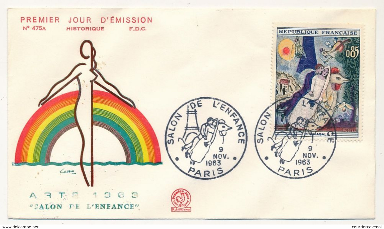 FRANCE - 5 Env. FDC - 0,85 Chagall - Les Mariés De La Tour Eiffel - Obl Paris, Salon De L'Enfance Et Vence - 9/11/1963 - 1960-1969