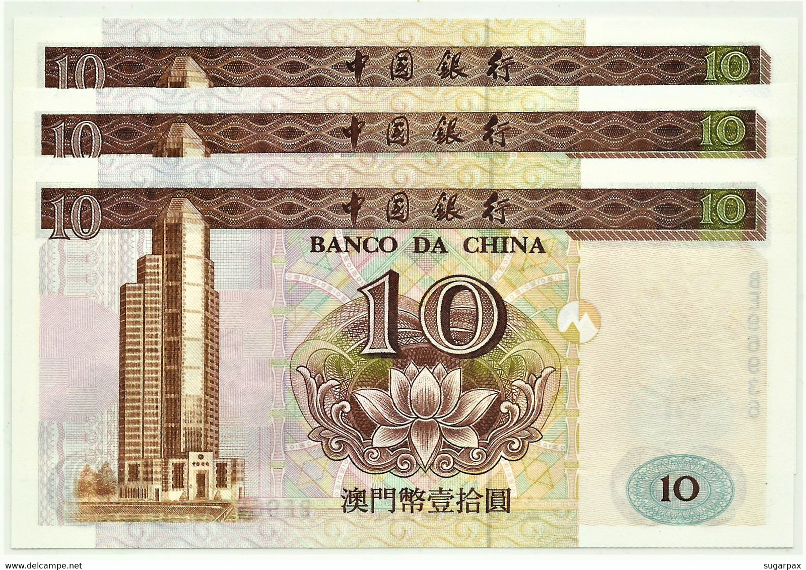 MACAU -  3 X 10 Patacas - 16.10.1995 - Pick 90 - Unc. - Serie BE - Banco Da China Lighthouse Macao PORTUGAL - Macau