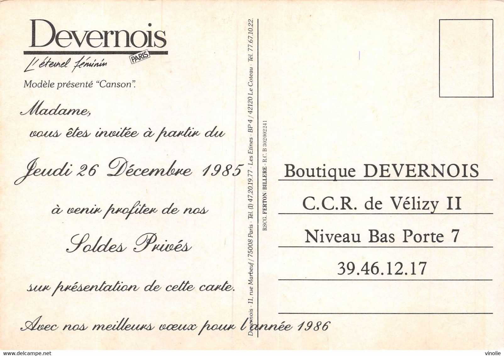 PIE-T-Mi-Is-21-4303 :  PUBLICITE MODE DEVERNOIS. VELIZY - Velizy