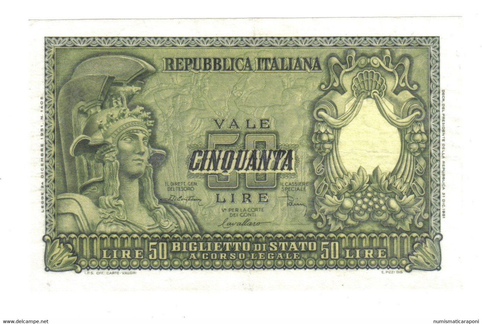 50 Lire Italia Elmata 31 12 1951 Spl+  LOTTO 1082 - 50 Liras