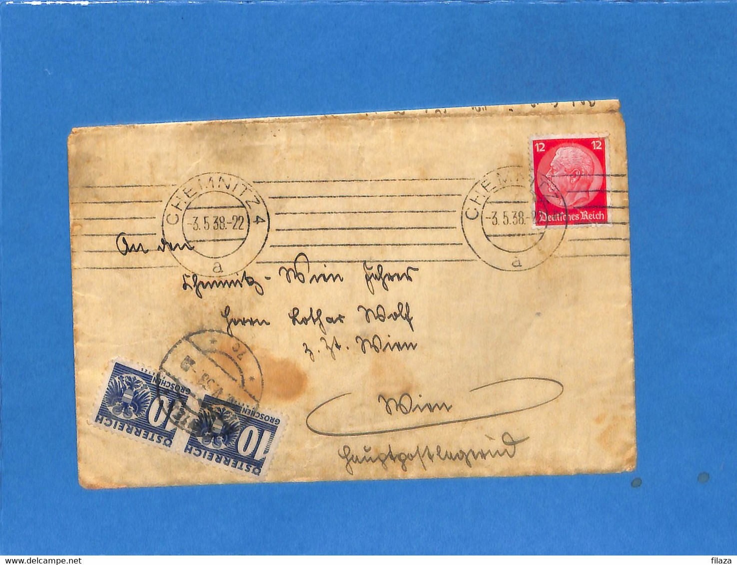 Allemagne Reich 1938 Lettre De Chemnitz à L'Autriche, Taxée (G3809) - Covers & Documents