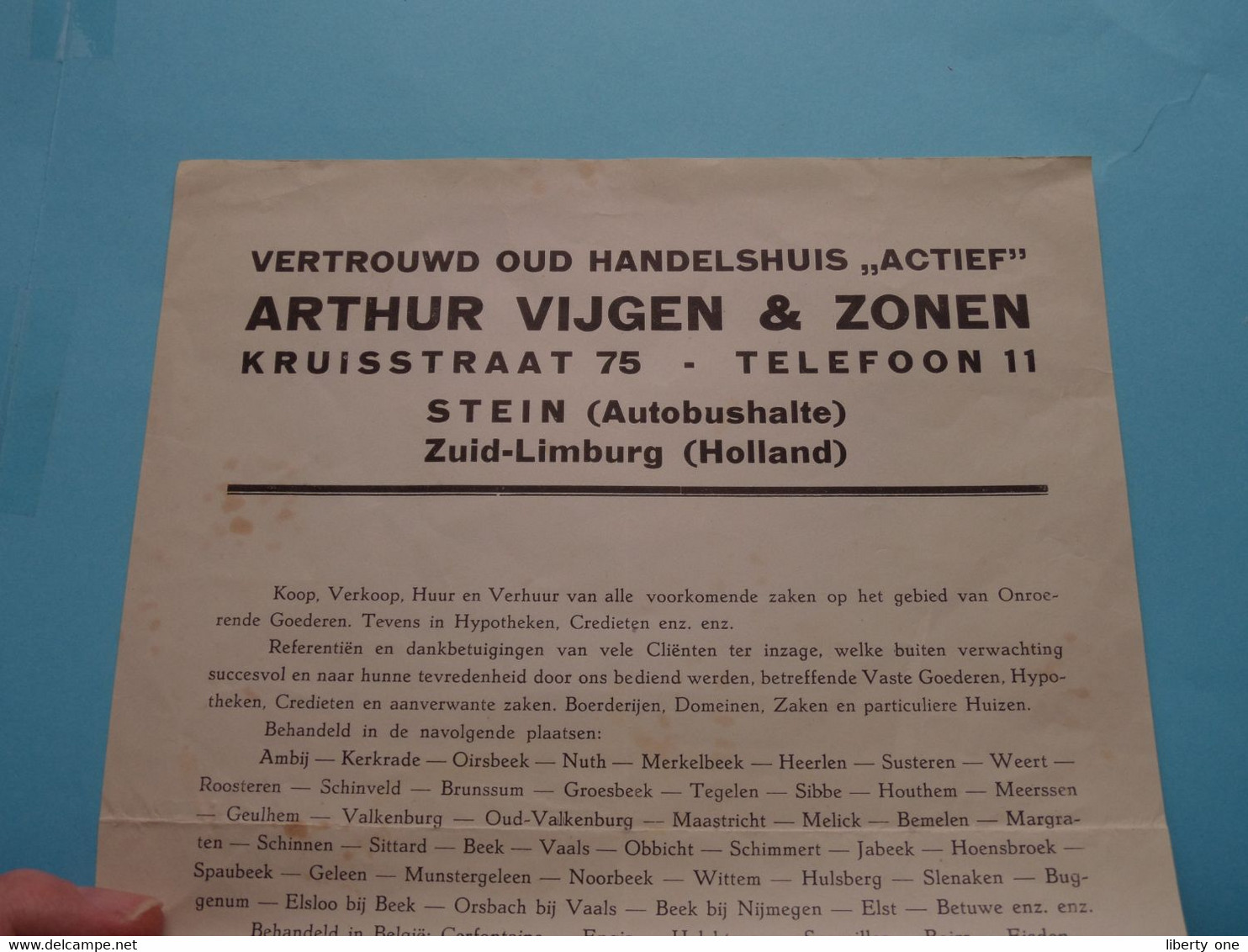 Vertrouwd Oud Handelshuis " ACTIEF " VIJGEN & ZONEN > STEIN Zuid-Limburg (Holland) Tel 11 ( Zie Foto's ) Publi A4 ! - Publicidad