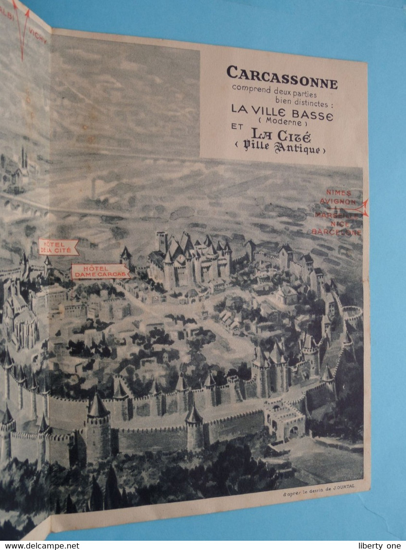 CARCASSONNE La Ville BASSE Moderne) Et La Cité (Ville Antique) Les 2 Hôtels ( Zie / Voir Scans ) Dessin J. OURTAL ! - Pubblicitari