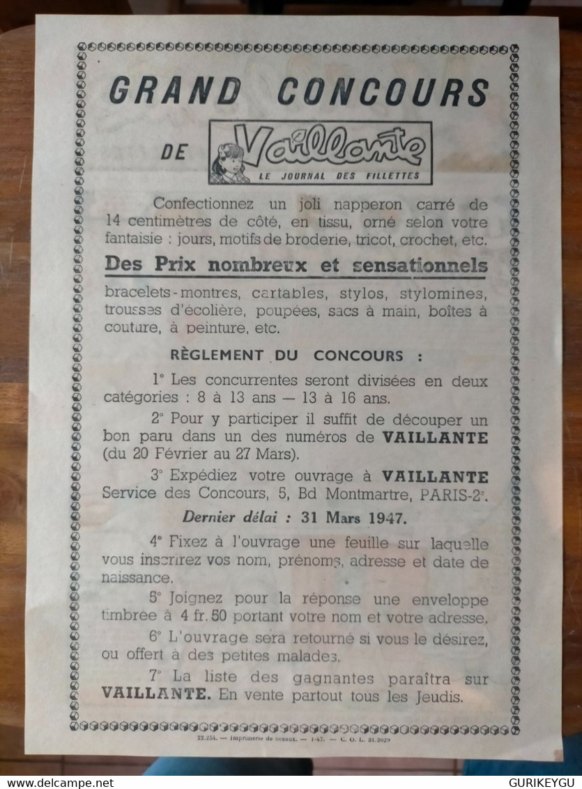 Très Très RARE Supplément N° 3 VAILLANT VAILLANTE 1947 Alice Au Pays Des Merveilles EO N° 91 De 31cm X 22cm NEUF - Vaillant