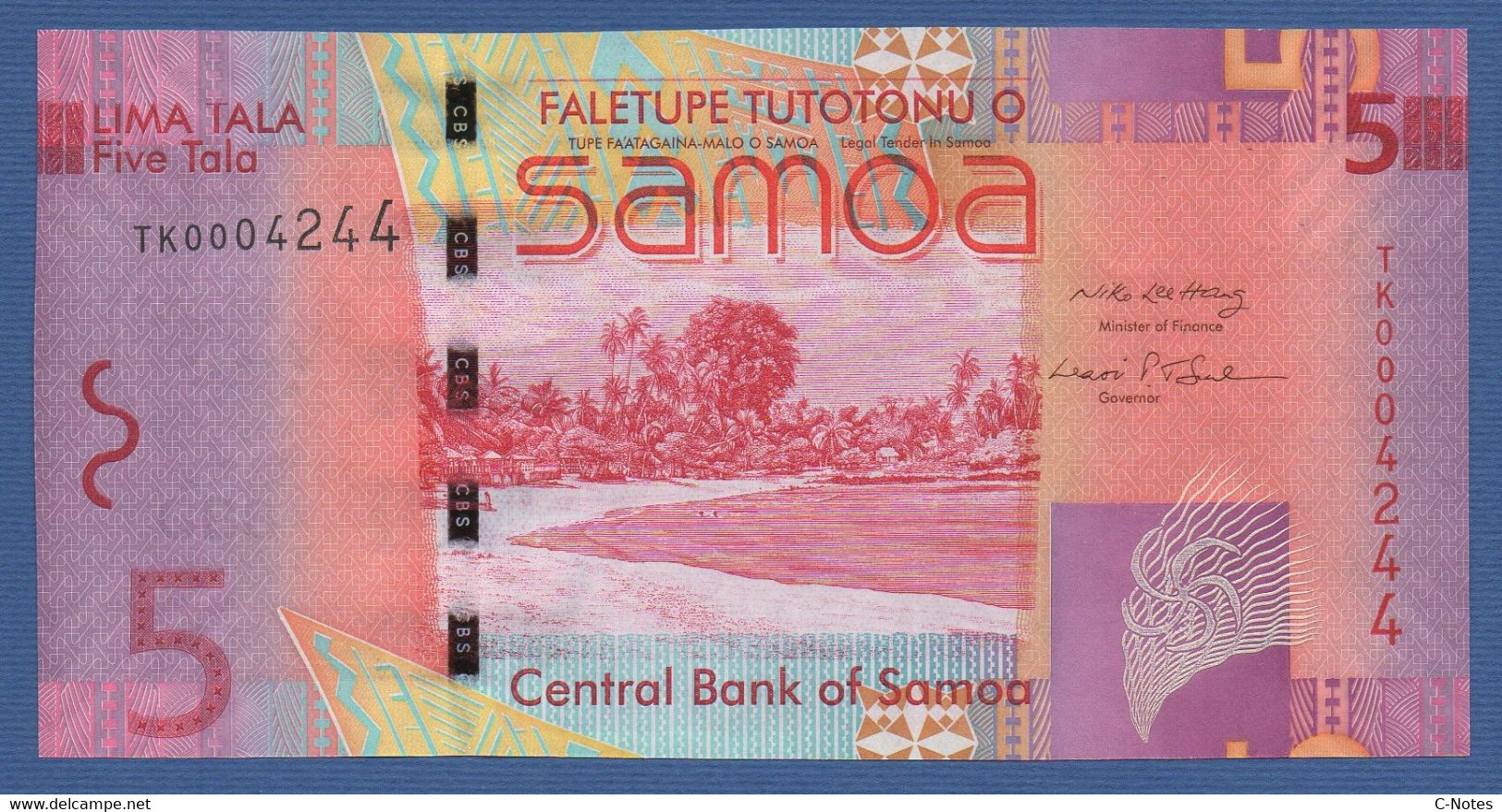 SAMOA - P.38a – 5 TALA ND (2008) UNC Serie TK 0004244 Low Number - Samoa