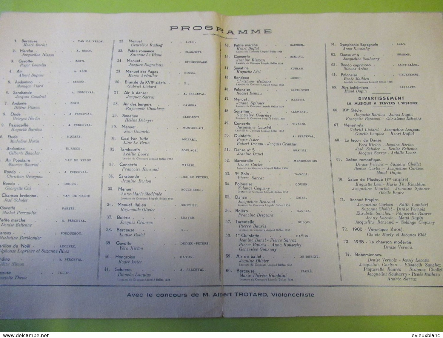 Programme/Audition Annuelle/André PERCEVAL Violoniste/Salle De La Concorde/M.Perceval Cantatrice/1938       PART315 - Andere & Zonder Classificatie