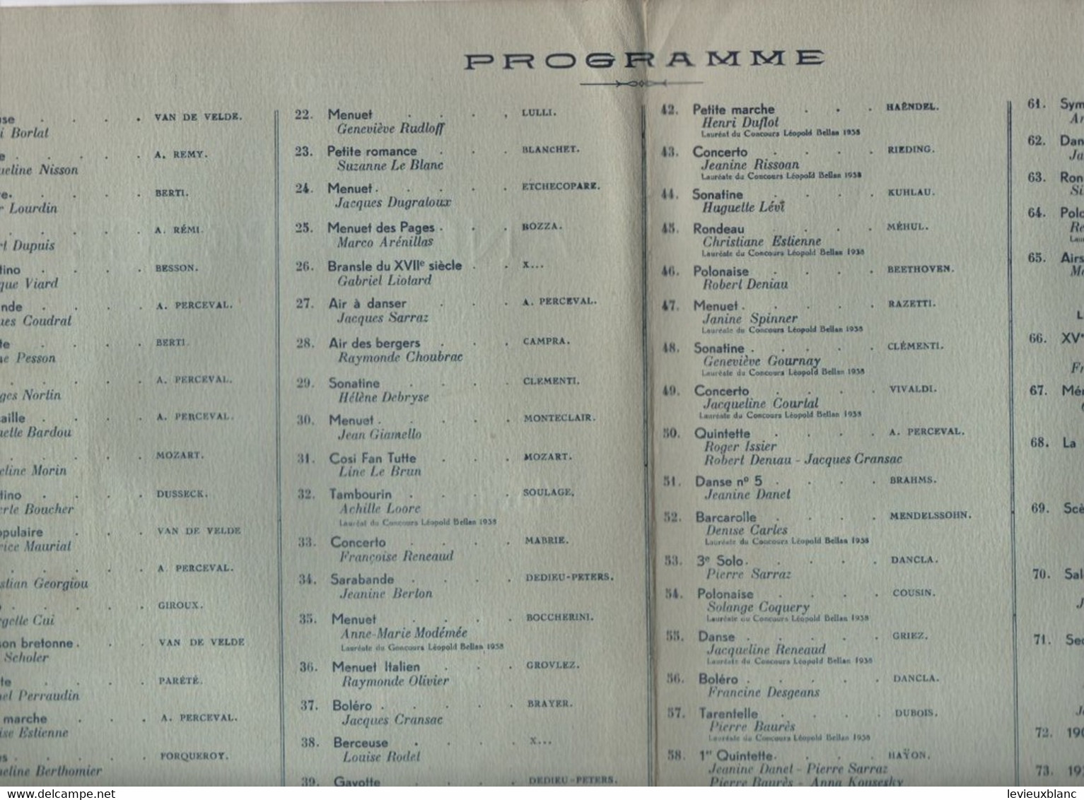 Programme/Audition Annuelle/André PERCEVAL Violoniste/Salle De La Concorde/M.Perceval Cantatrice/1938       PART315 - Otros & Sin Clasificación