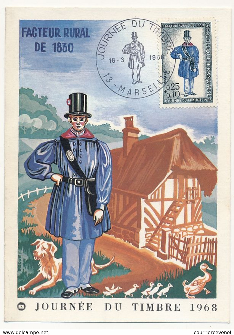 FRANCE - Carte Fédérale - Journée Du Timbre 1968 - Facteur Rural De 1830 - 13 MARSEILLE - 16/3/1968 - Stamp's Day