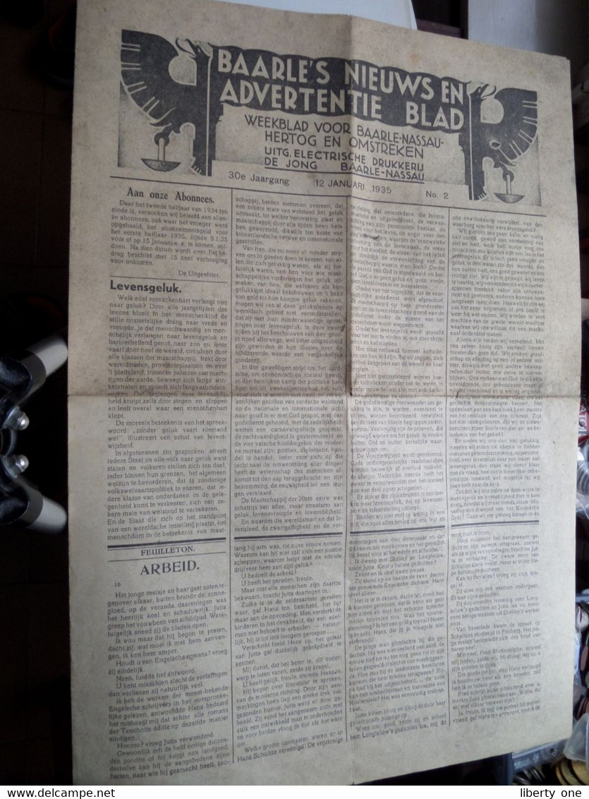 BAARLE'S NIEUW En ADVERTENTIE BLAD ( Baarle-Nassau-Hertog / 12 Januari 1935 N° 2 / De Jong ) Zie Foto's Voor DETAIL ! - Algemene Informatie