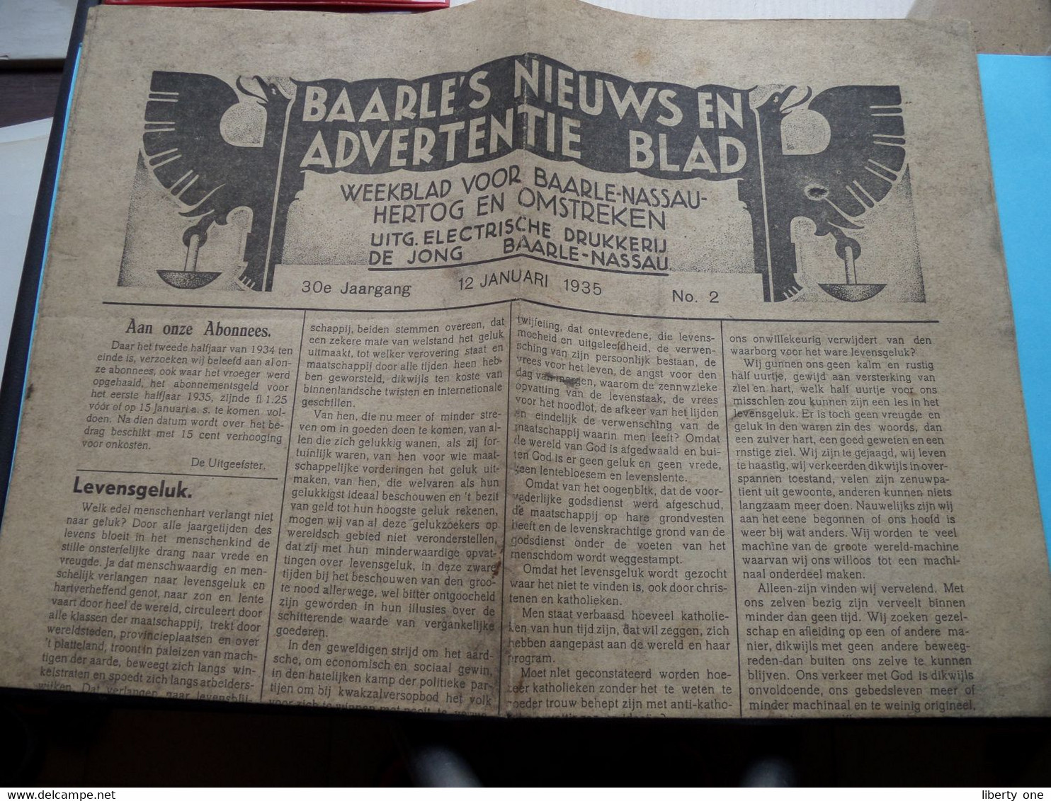 BAARLE'S NIEUW En ADVERTENTIE BLAD ( Baarle-Nassau-Hertog / 12 Januari 1935 N° 2 / De Jong ) Zie Foto's Voor DETAIL ! - Informations Générales