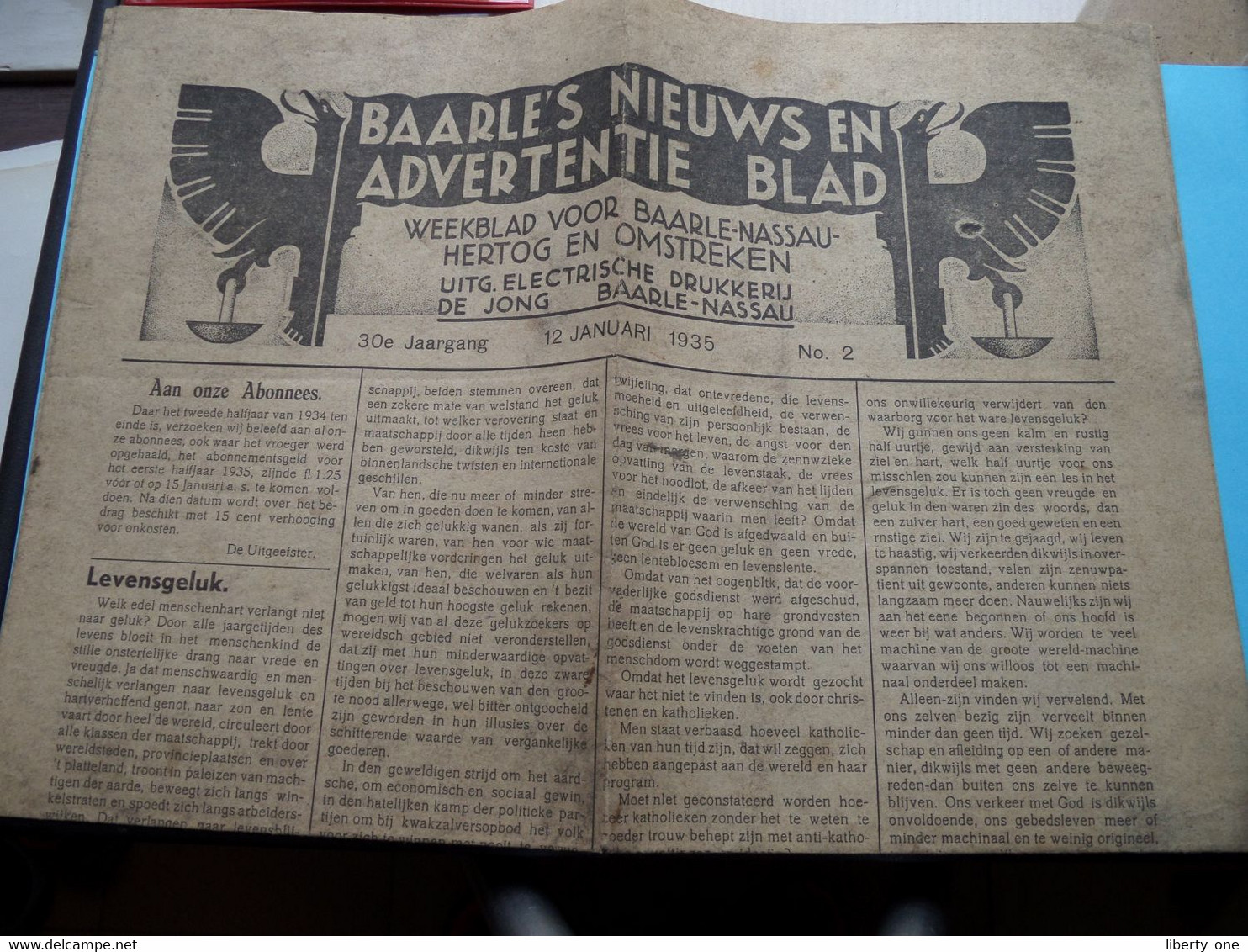 BAARLE'S NIEUW En ADVERTENTIE BLAD ( Baarle-Nassau-Hertog / 12 Januari 1935 N° 2 / De Jong ) Zie Foto's Voor DETAIL ! - General Issues