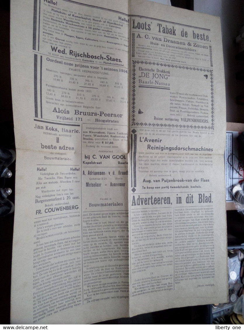 BAARLE'S NIEUW en ADVERTENTIE BLAD ( Baarle-Nassau-Hertog / 12 Januari 1935 N° 2 / De Jong ) Zie foto's voor DETAIL !