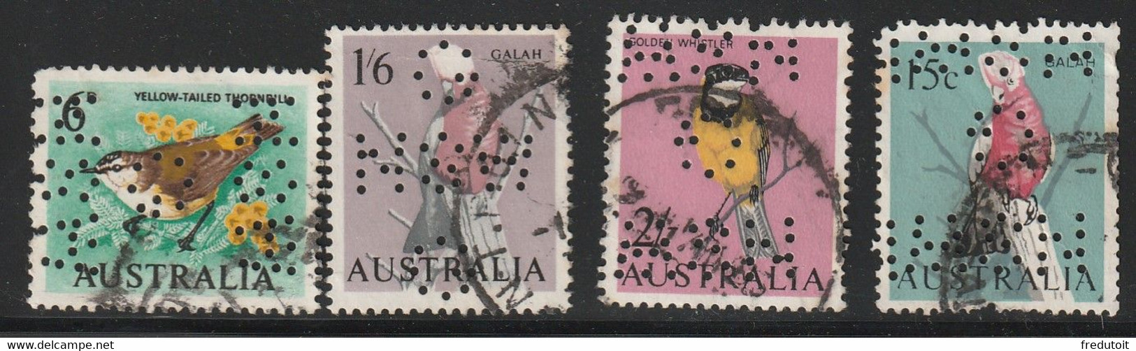 AUSTRALIE - N°291+293/4+330 Obl (1963-70) Oiseaux : Perforés. - Perforiert/Gezähnt