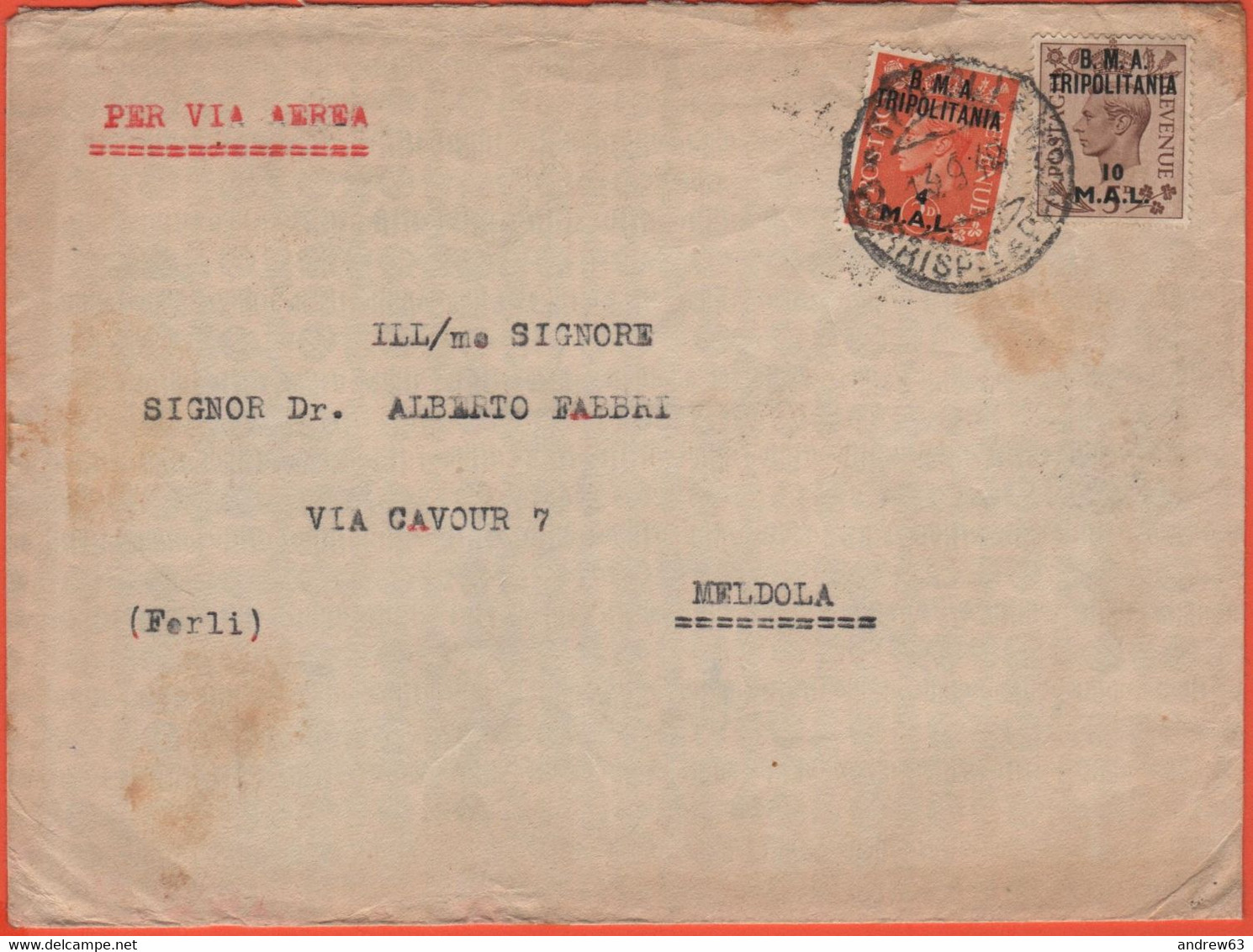 Colonie Italiane Occupate - B.M.A. Tripolitania - 1948 - 4 + 10 M.a.l. - Via Aerea - Completa Di Lettera - Viaggiata Da - Tripolitania