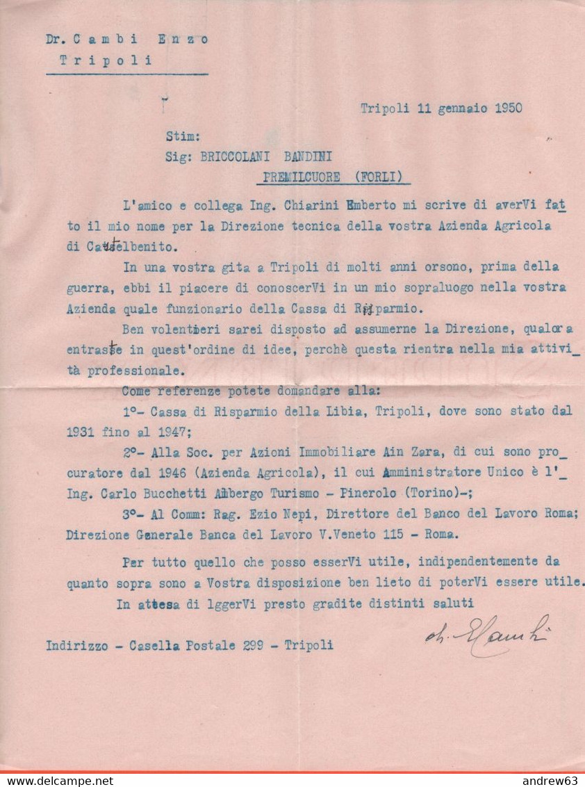 Colonie Italiane Occupate - B.M.A. Tripolitania - 1951 - 10 M.a.l. - Completa Di Lettera - Viaggiata Da Tripoli Per Prem - Tripolitaine