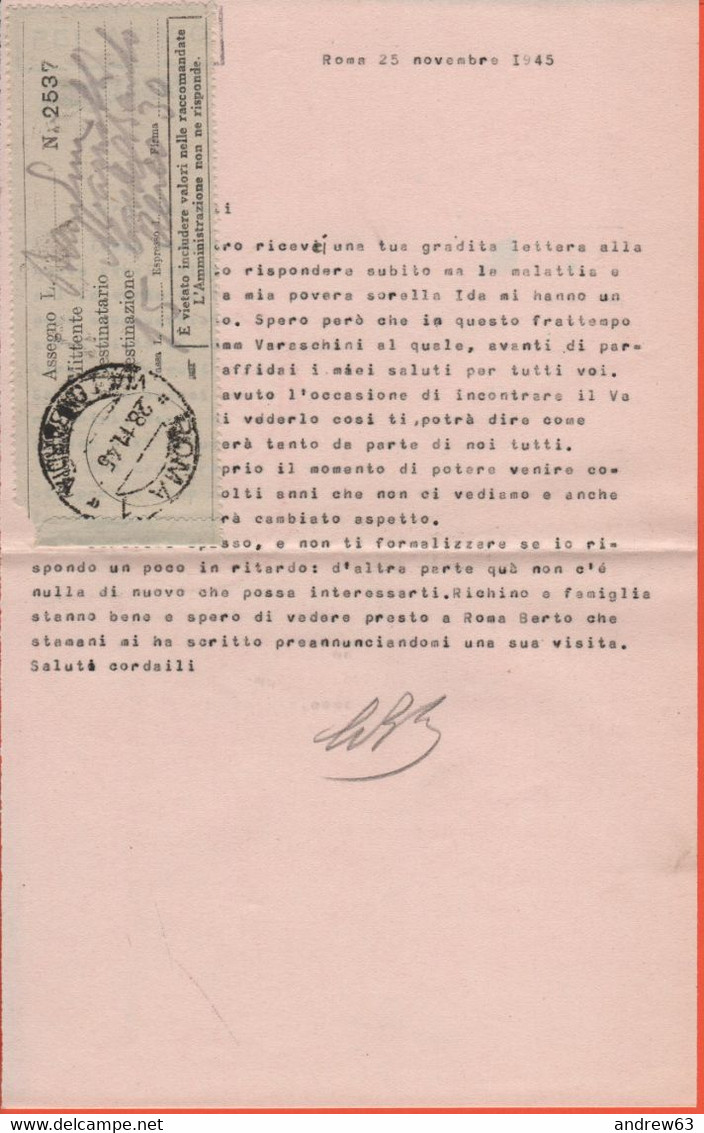 Colonie Italiane Occupate - M.E.F. - 1945 - Via Aerea - Completa Di Lettera E Minuta Di Risposta Con Ricevuta Di Raccoma - Britische Bes. MeF