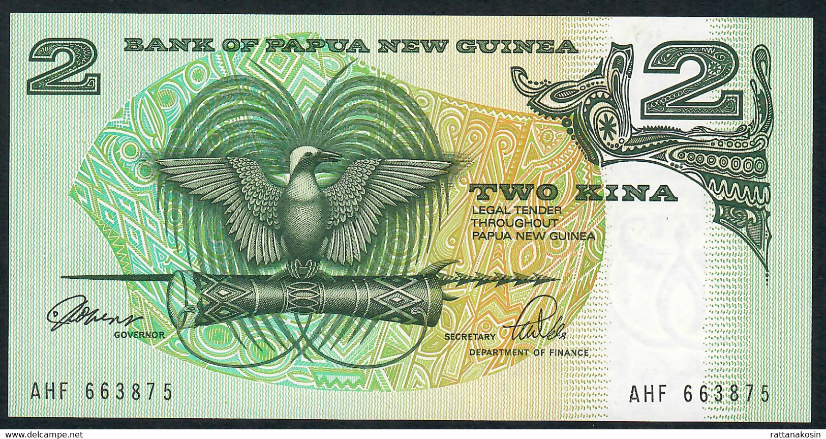PAPUA NEW GUINEA   P5c 2  KINA 1981 #AHF Signature 3   UNC. - Papua New Guinea