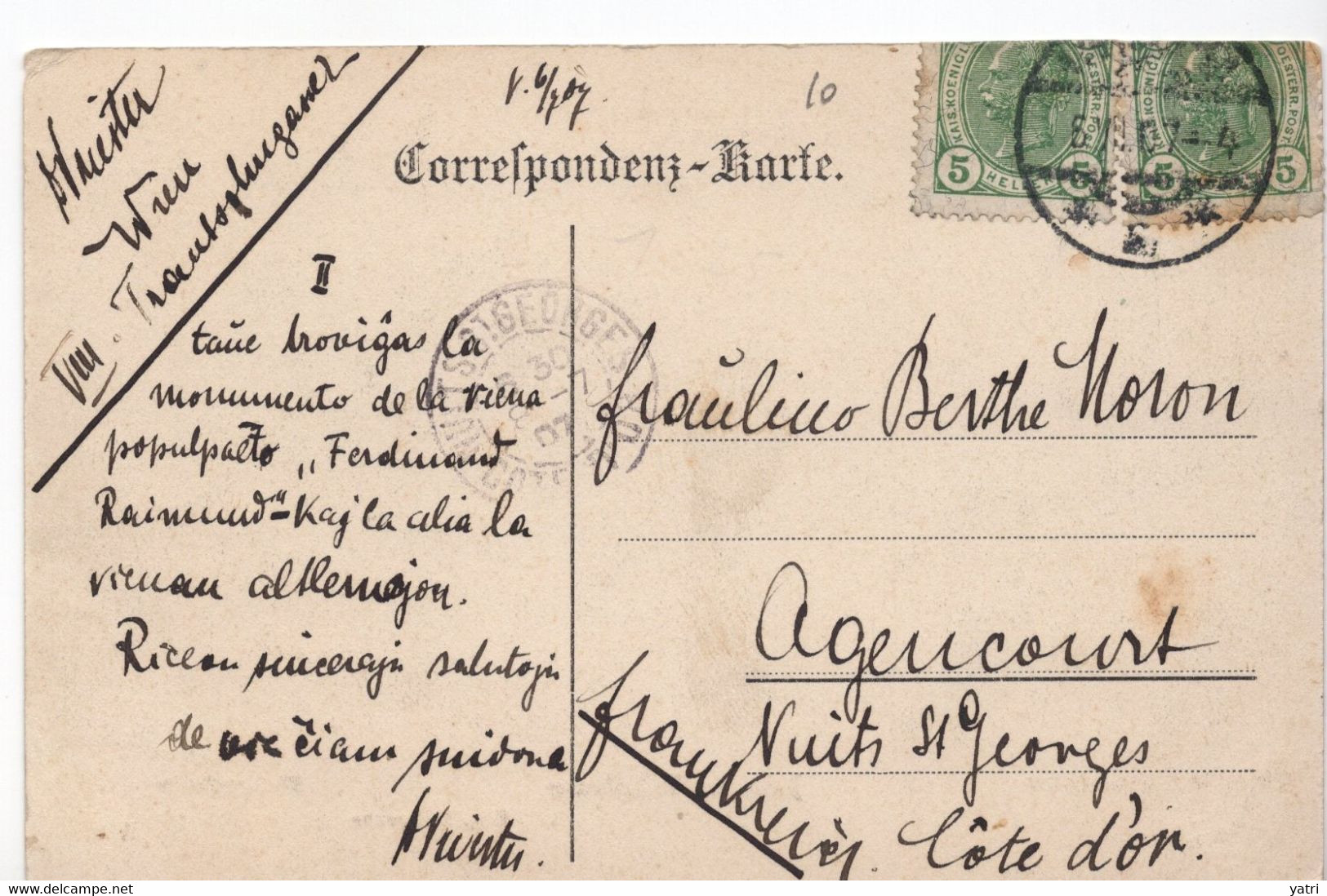 Vienna, Cartolina Viaggiata Per La Francia Scritta In Esperanto (1907) - Esperanto