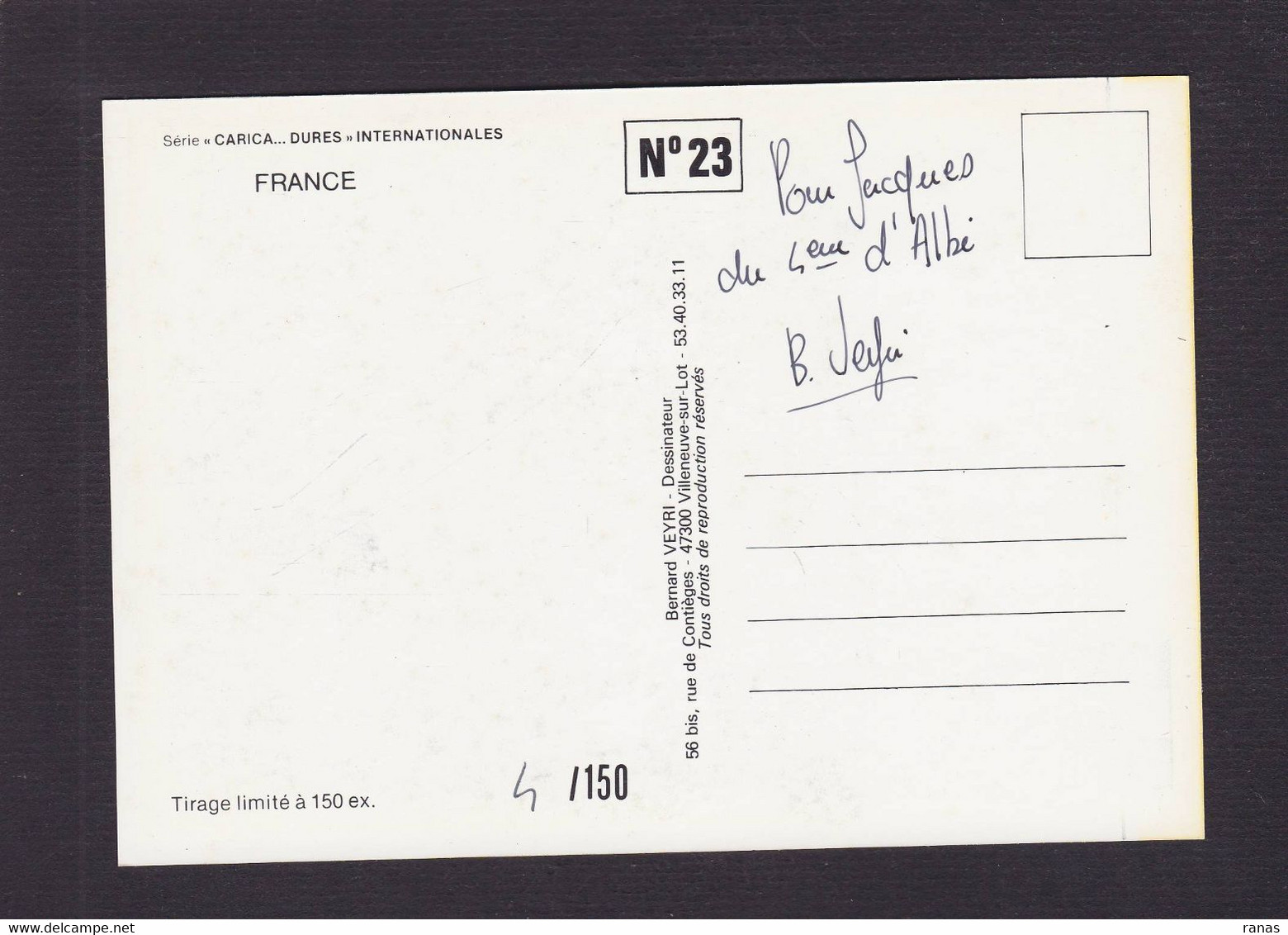 CPM VEYRI Bernard Tirage Limité Non Circulé Mitterrand + Signature Autographe - Veyri, Bernard