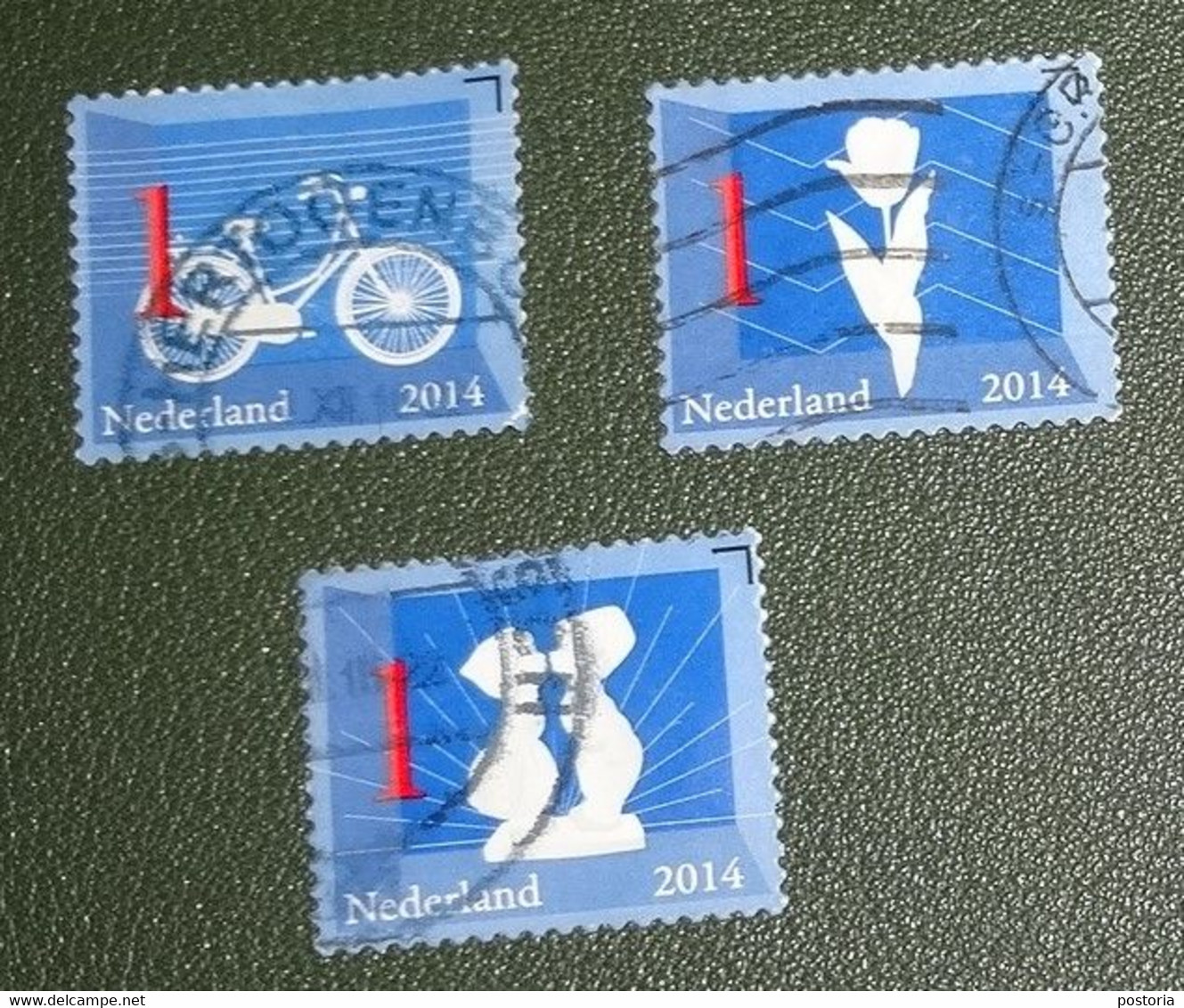 Nederland - NVPH - 3145 - 3147 - 3144 - 2014 - Gebruikt - Nederlandse Iconen - Omafiets - Tulp - Kussend Paartje - Gebraucht