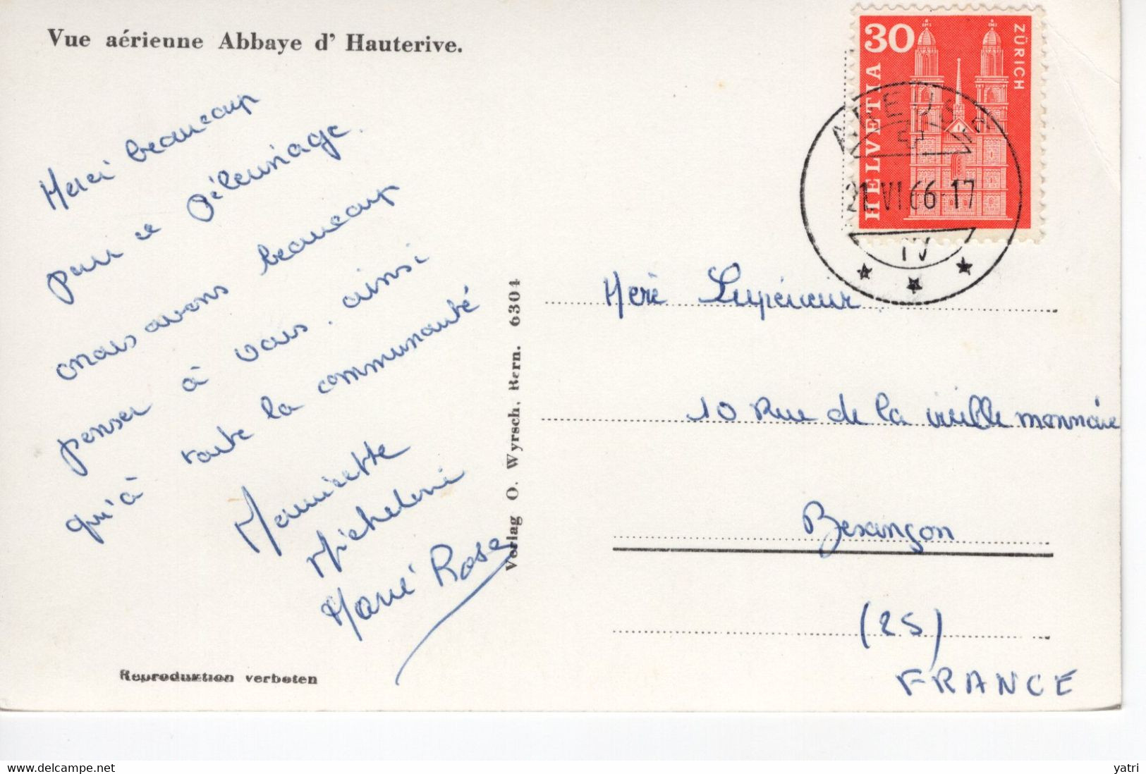 Abbazia Di Hauterive (viaggiata Per La Francia, 1966) - Hauterive