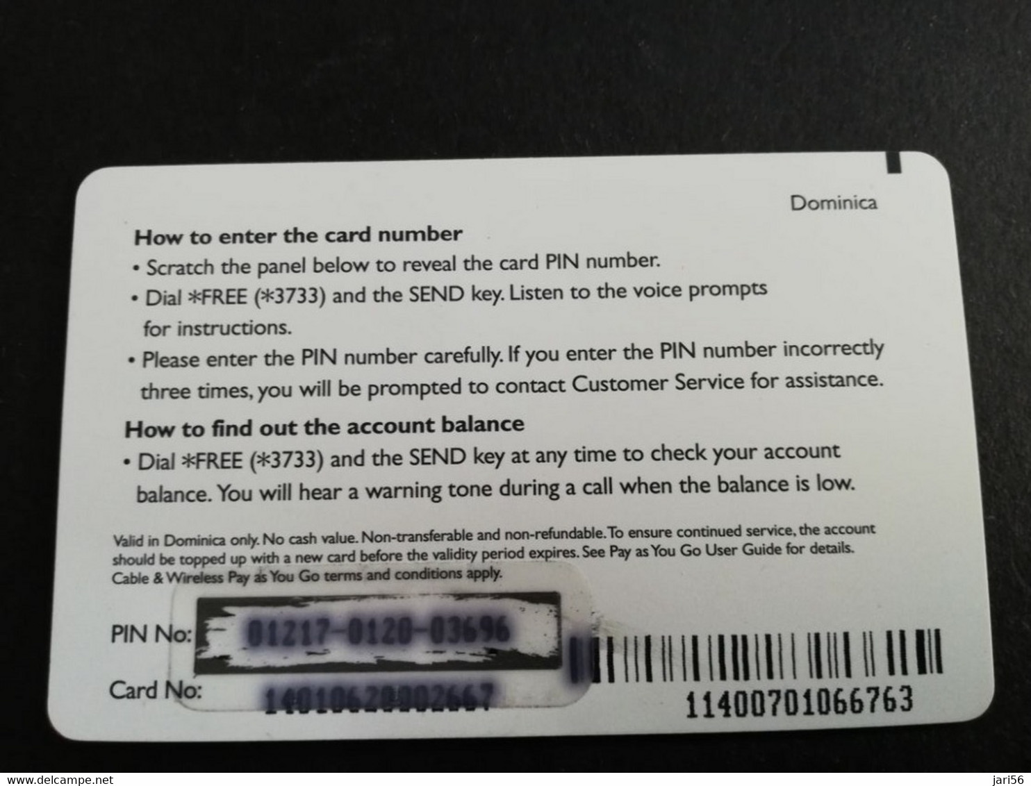 DOMINICA  $40,- PAY AS YOU GO  WITH TEXT DOMINICA RIGHT CORNER ** 6298 ** - Dominique