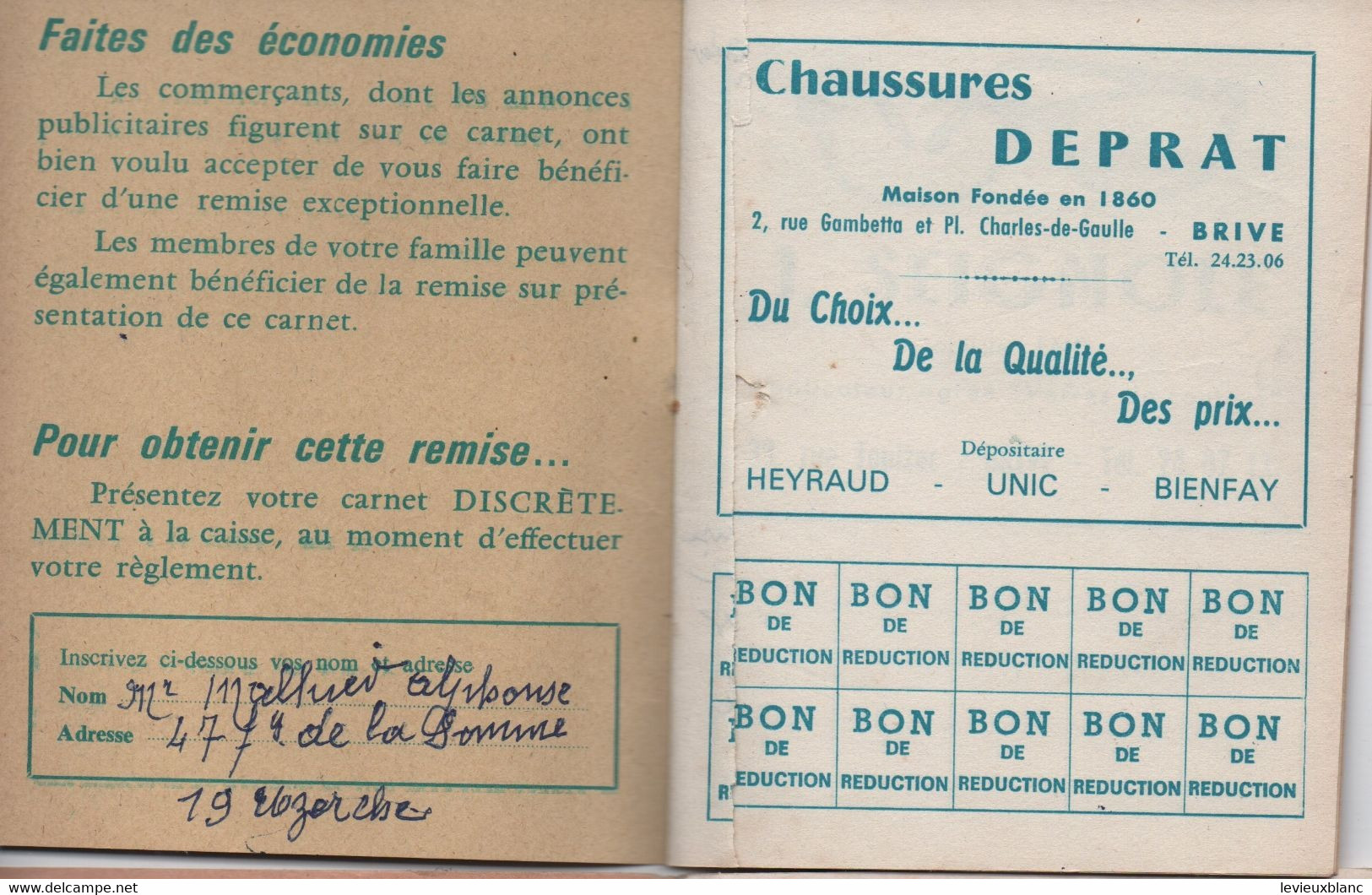 Carnet D'Achats Avec Réductions / Cheminots De La Région De BRIVE/Catala/Malhier /UZERCHE/Corréze//1969           TRA61 - Ferrocarril