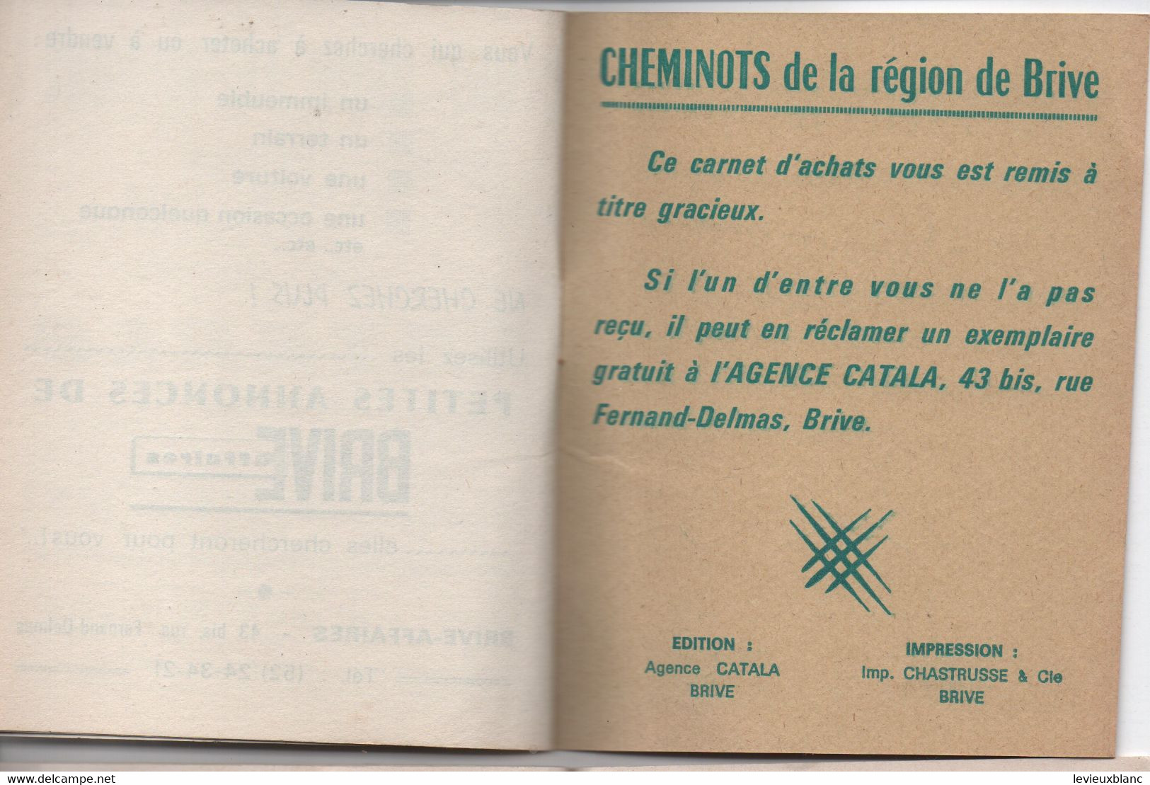 Carnet D'Achats Avec Réductions / Cheminots De La Région De BRIVE/Catala/Malhier /UZERCHE/Corréze//1969           TRA61 - Ferrocarril