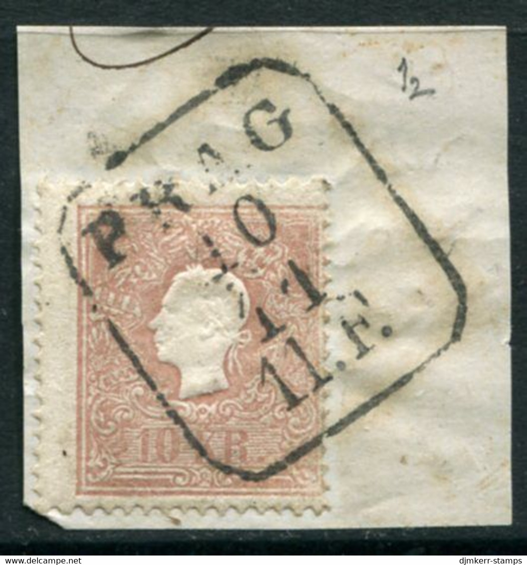 AUSTRIA 1859 Franz Joseph 10 Kr. Type II Used On Piece With Prague Postmark.  Michel 14 II - ...-1918 Prefilatelia