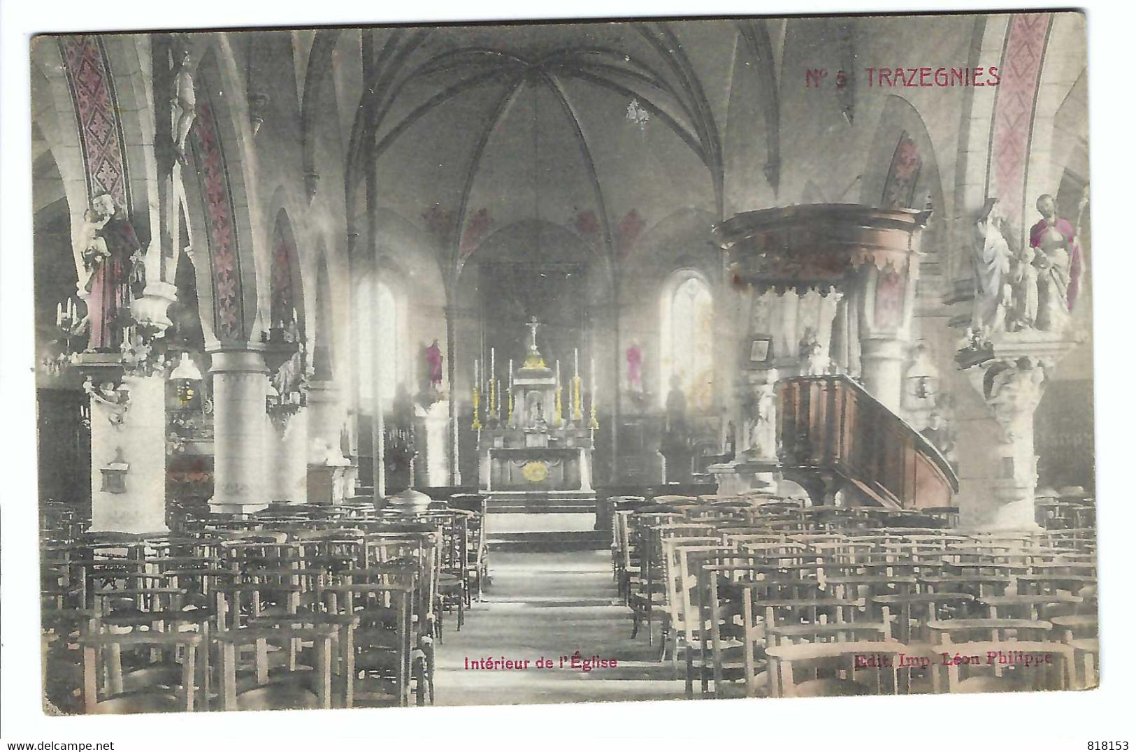 TRAZEGNIES  N° 5  Intérieur De L'Eglise 1912    M MARCOVICI - Courcelles