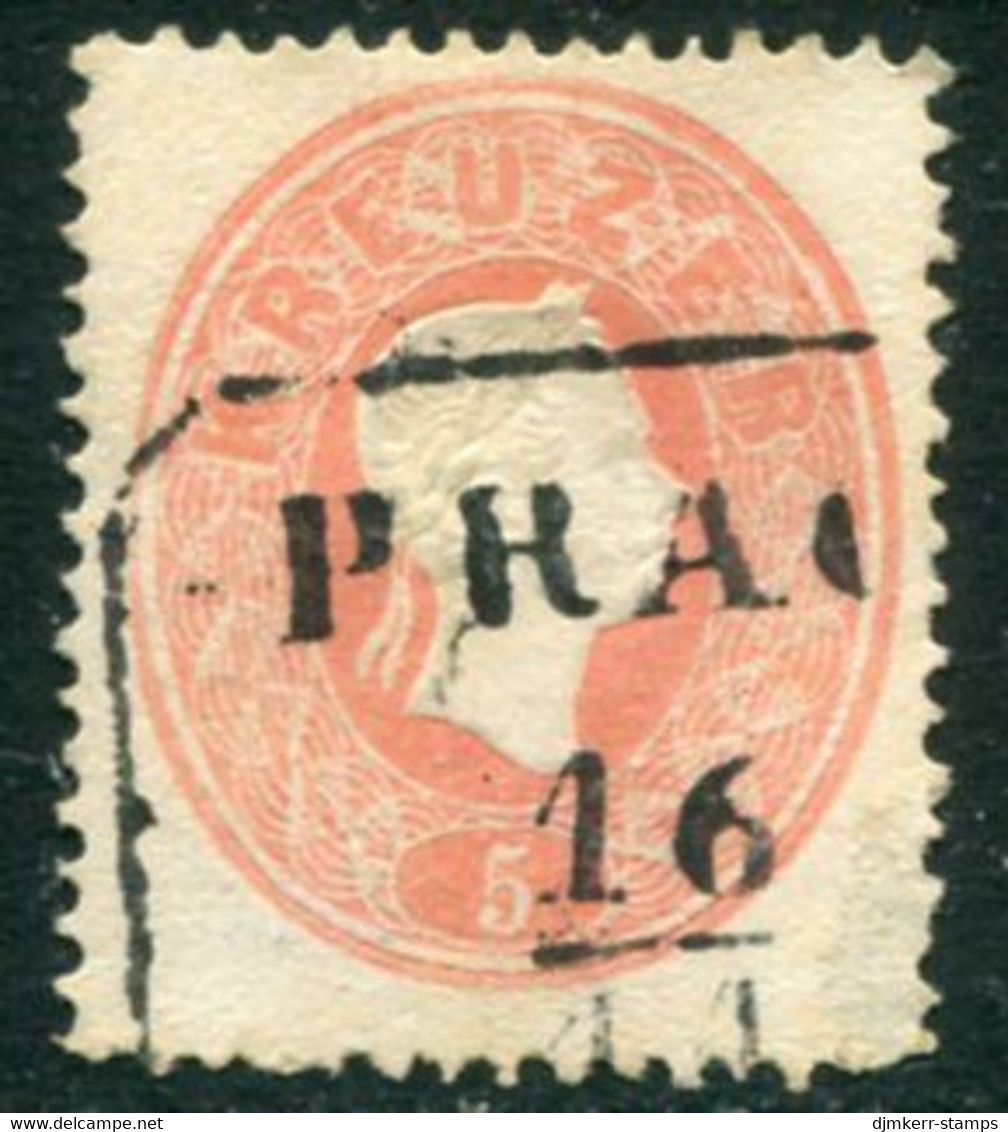 AUSTRIA 1860 Franz Joseph In Oval  5 Kr.  Used With Prague Postmark.  Michel 20 - ...-1918 Préphilatélie