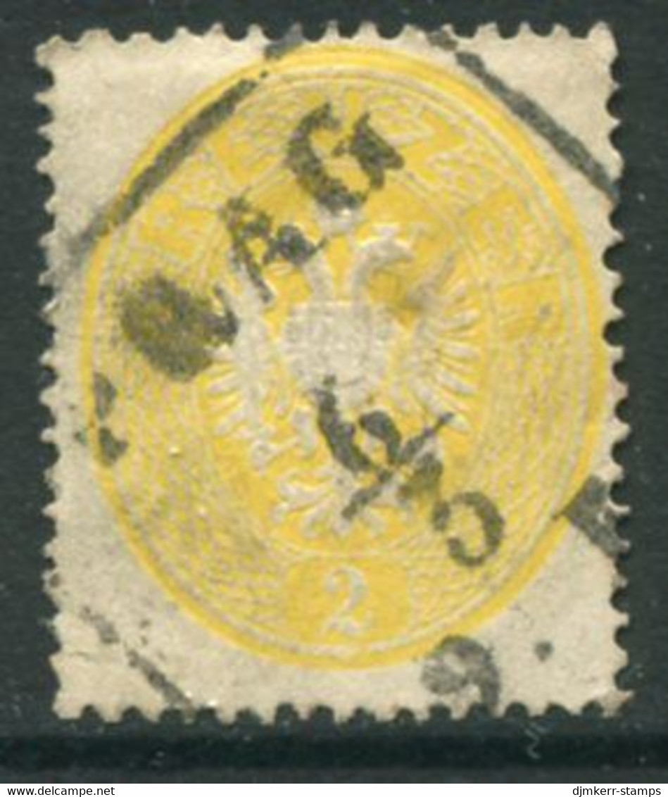 AUSTRIA 1863 Arms In Oval  2 Kr. Perforated 14  Used With Prague Postmark.  Michel 24  (small Thin Spot) - ...-1918 Préphilatélie