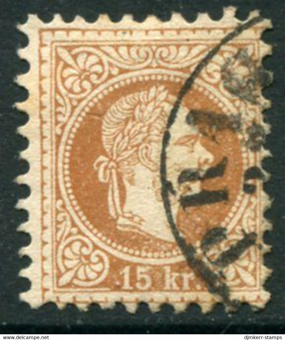 AUSTRIA 1867 Franz Jospeh  15 Kr.coarse Print  Used With Prague   Postmark.  Michel 39 I - ...-1918 Vorphilatelie