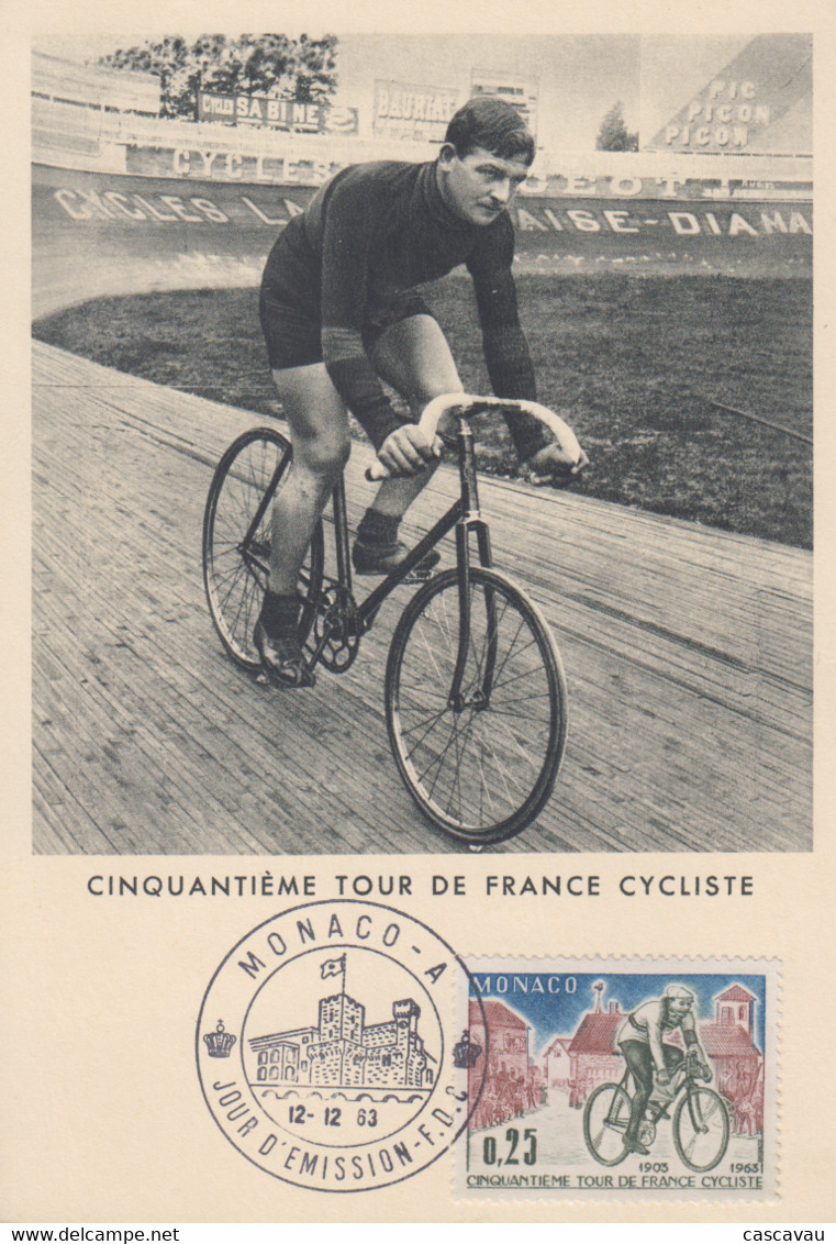 Carte  Maximum  1er  Jour    MONACO   50éme  Tour  De  France   Cycliste   1963 - Maximum Cards