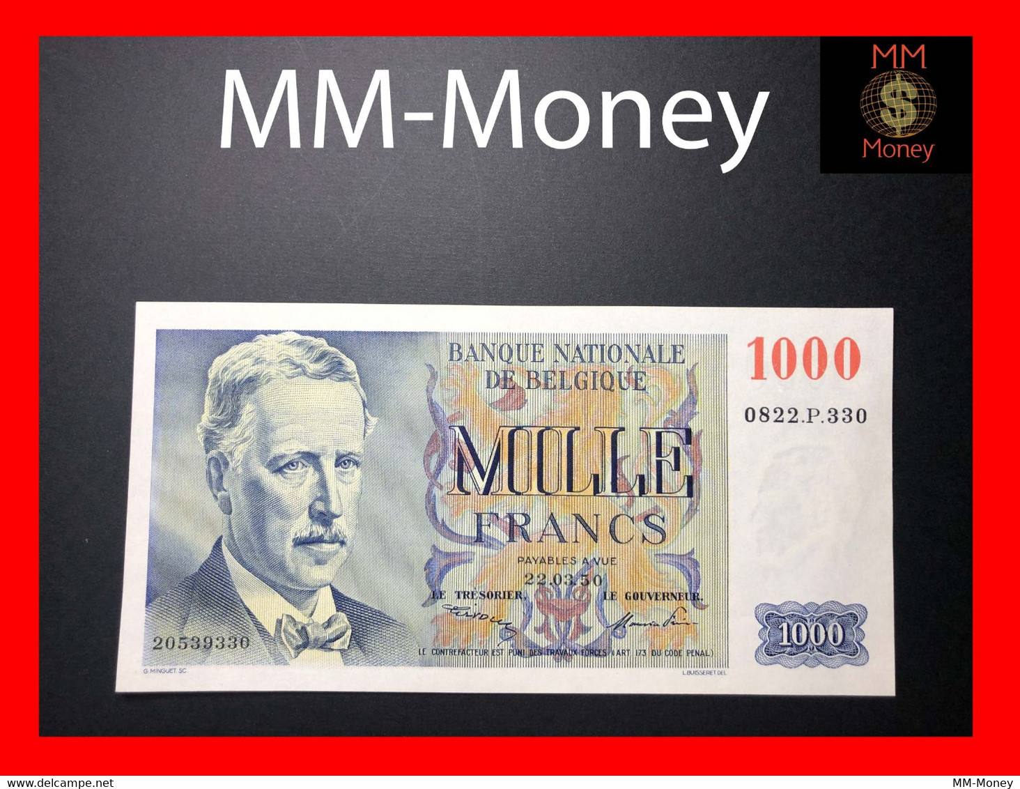 BELGIUM 1.000  1000 Francs 22.3.1950  P. 131 "scarce Note"     AUNC - 1000 Francs