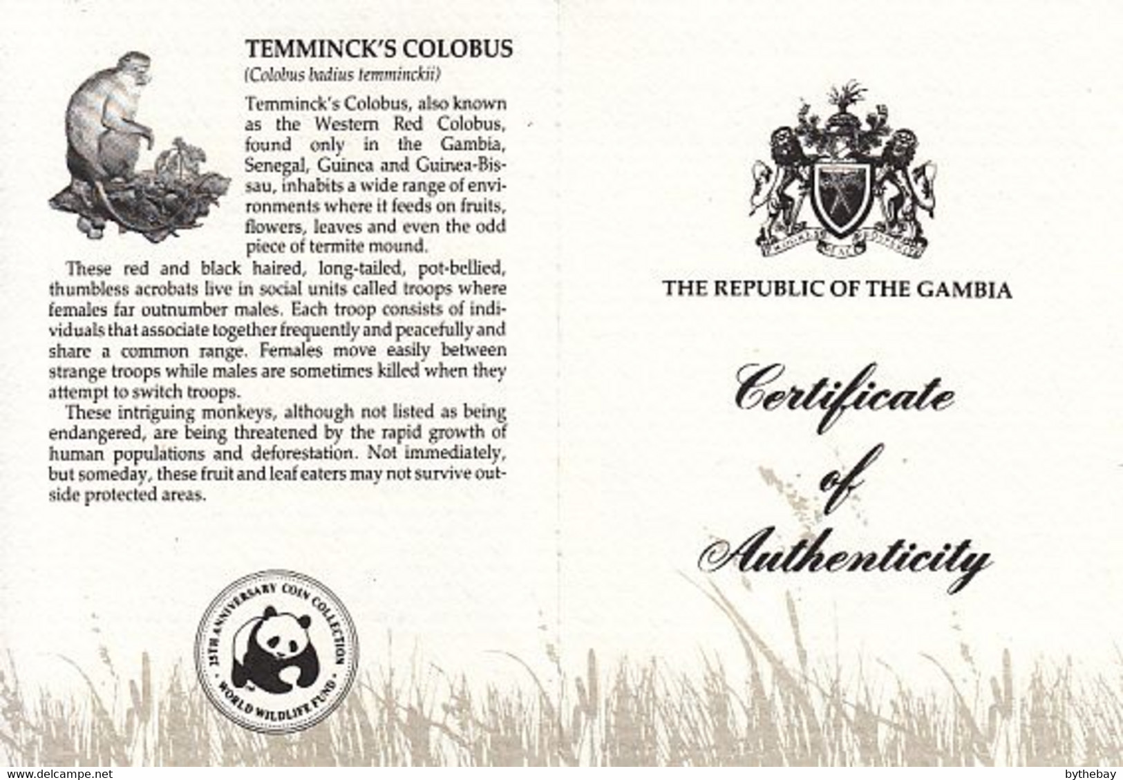 WWF 25th Anniversary Coin Gambia Temminck's Colobus - Gambie