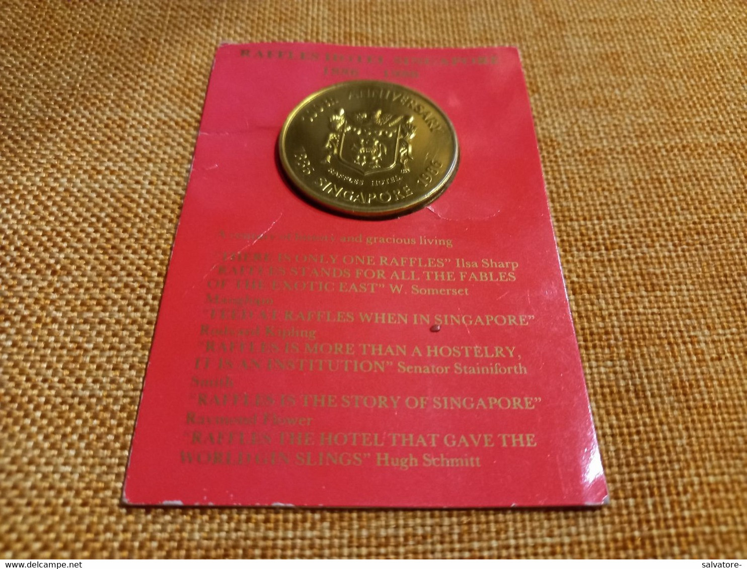 MEDAGLIA HOTEL RAFFLES HOTEL SINGAPORE- ANNIVERSARIO 100 ANNI - 1886- 1986 - Professionnels / De Société