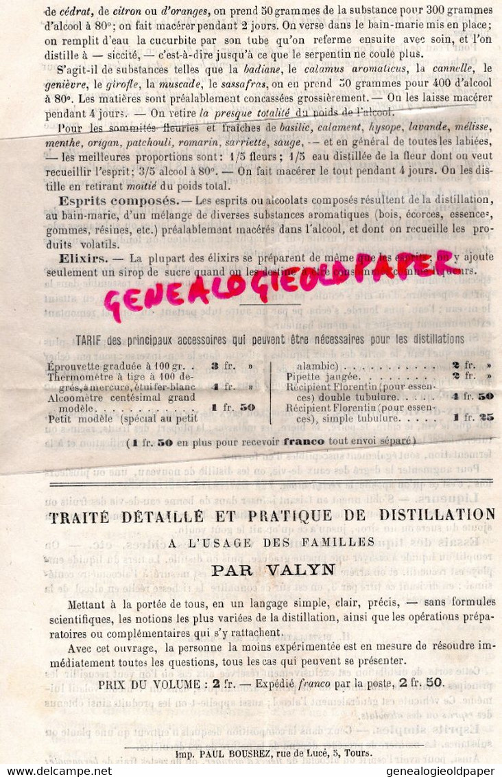 75- PARIS- ALAMBIC VALYN PORTATIF-CHAUFFAGE - BROQUET CONSTRUCTEUR 121 RUE OBERKAMPF- DISTILLATEUR- PAUL BOUSREZ TOURS - Historical Documents