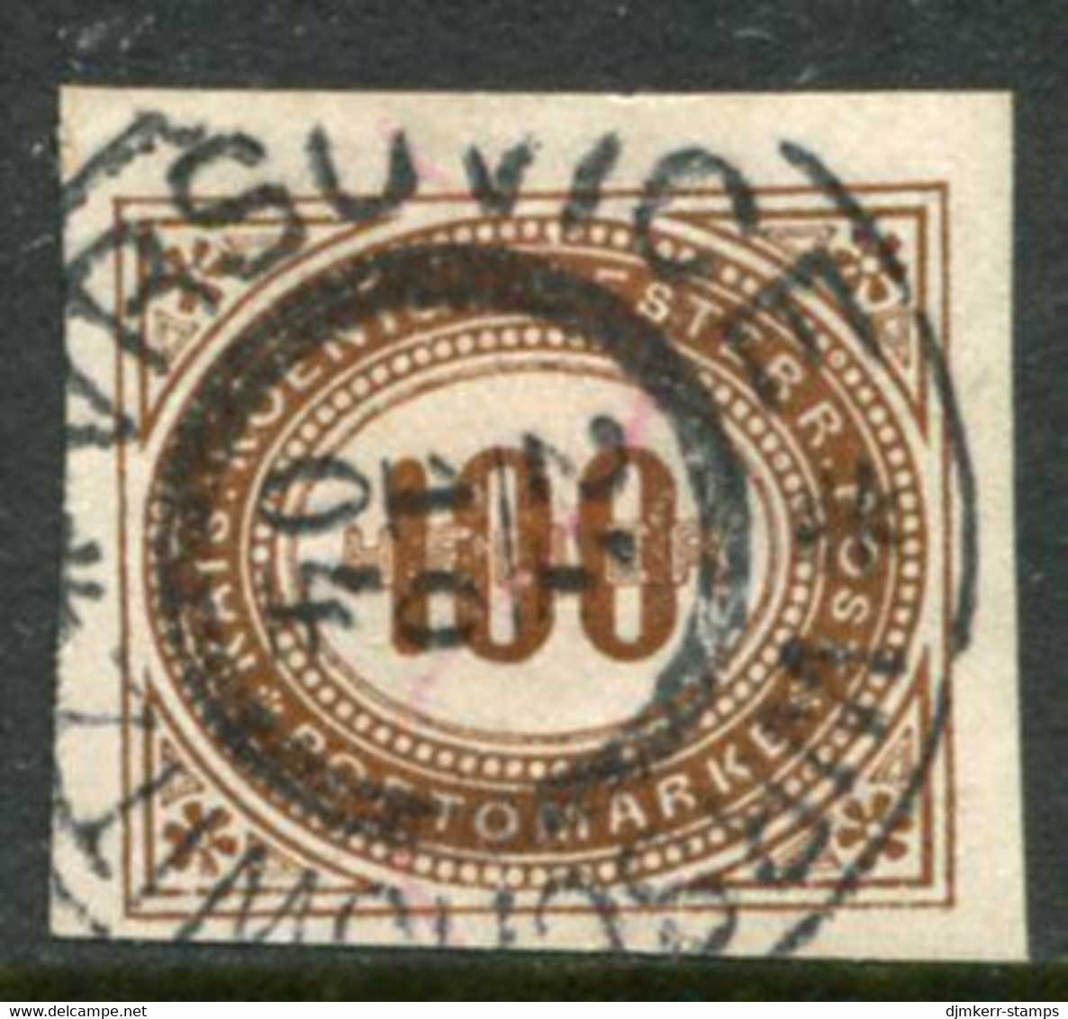 AUSTRIA 1894 Postage Due 100 Kr. Imperforate Used With Vršovice Postmark.  Michel Porto 21 - ...-1918 Vorphilatelie