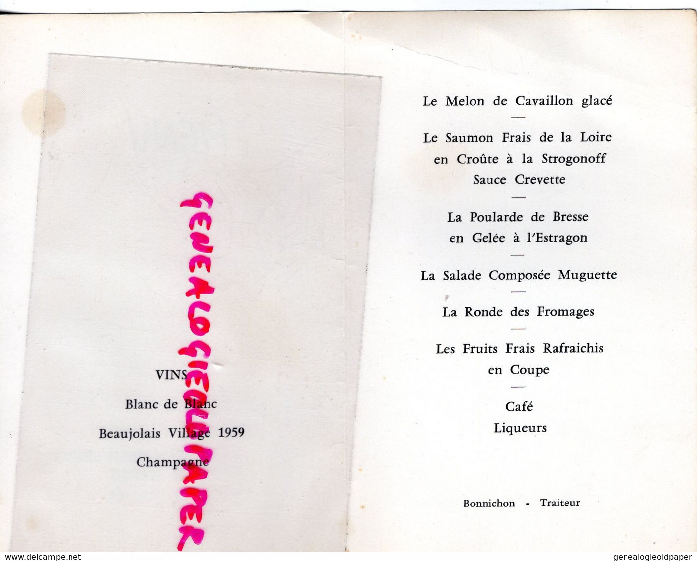 87- LIMOGES- MENU 5 JOURNEES MEDICALES LIMOUSIN-24 JUIN 1962- RESTAURANT TRAITEUR BONNICHON- MEDECIN MEDECINE-STROGONOFF - Menú