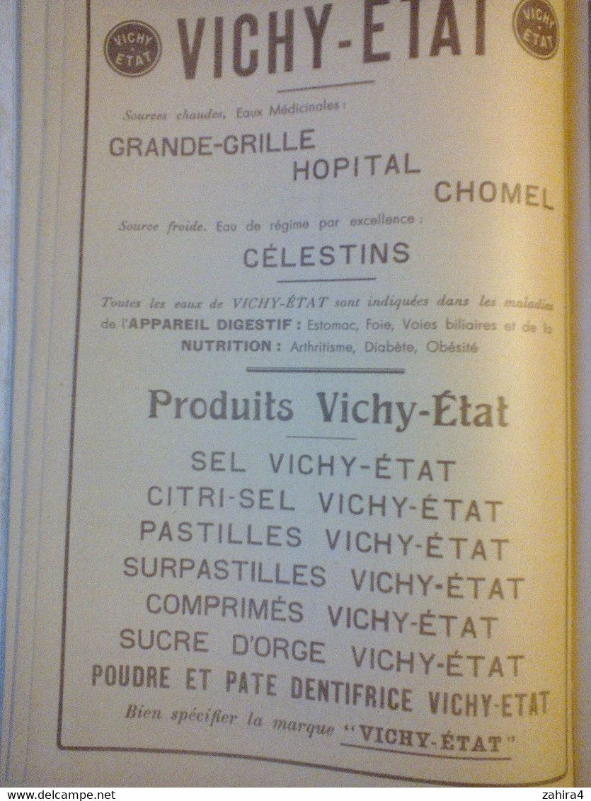 Rare - Agenda publicitaire 1939 Vichy Etat offert par la Cie Fermière Nombreuses photos  & pub Vierge  Imp. Wallon Vichy