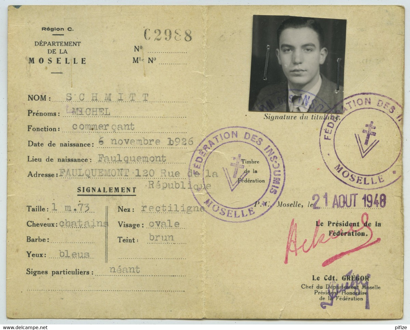 2 Cartes De La Fédération Des Insoumis. Caserne Féraudy, Metz, Moselle, 1948. Faulquemont + Cotisations 1953-54. - Documents Historiques