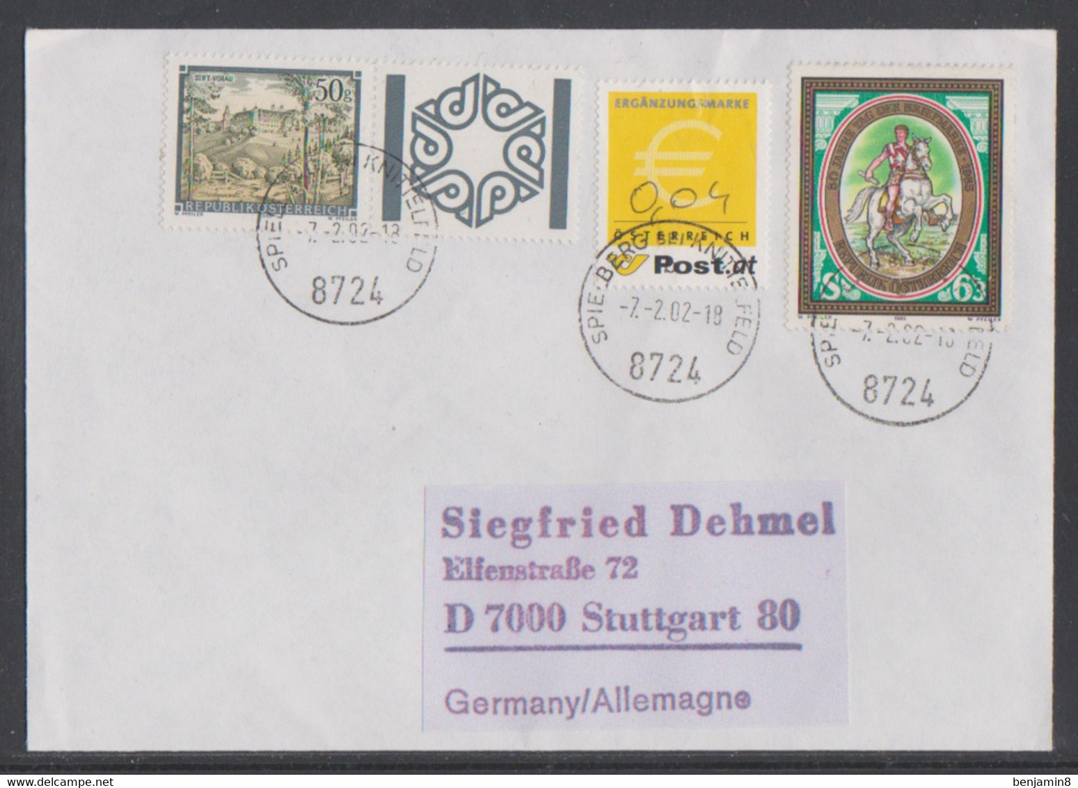 2002 Brief Mit Ergänzungsmarke Stempel Spielberg Bei Knittelfeld - Covers & Documents