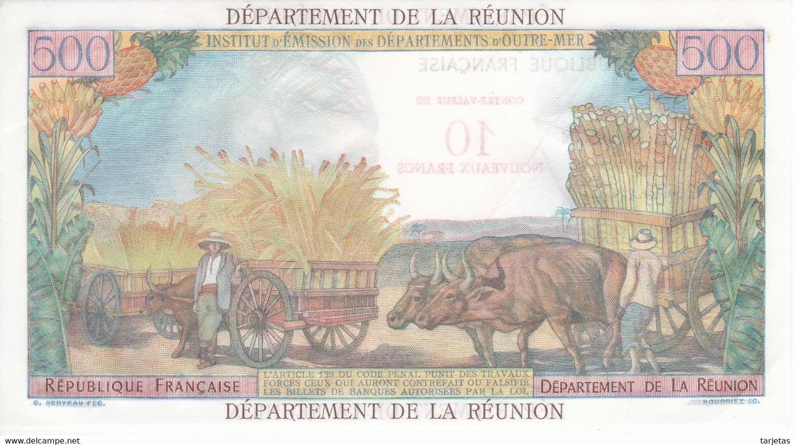 BILLETE DE REUNION DE 500 FRANCS CONTRE-VALEUR 10 NOUVEAUX FRANCS AÑO 1971 CALIDAD EBC (XF) (BANKNOTE) - Reunión