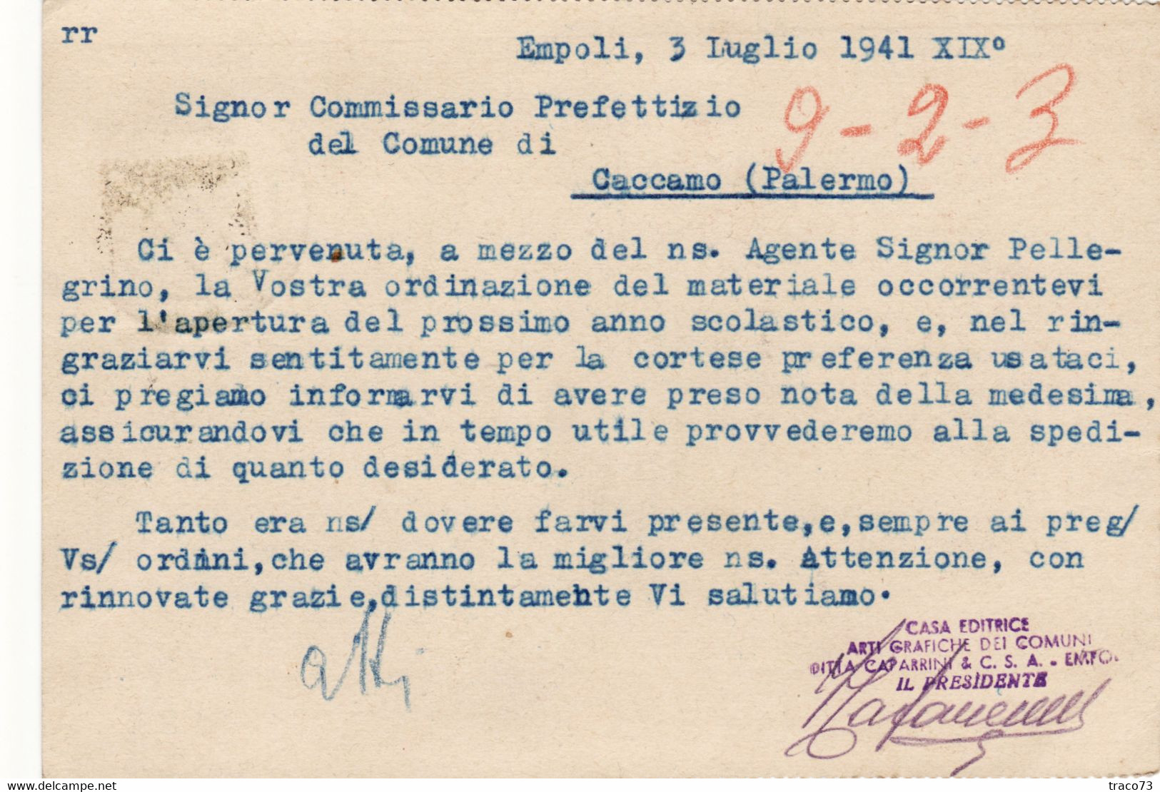 EMPOLI _1941 /  Cartolina Pubblicitaria "CASA EDITRICE ARTI GRAFICHE DEI COMUNI -DITTA CAPARRINI & C." Firma _ Viaggiata - Empoli