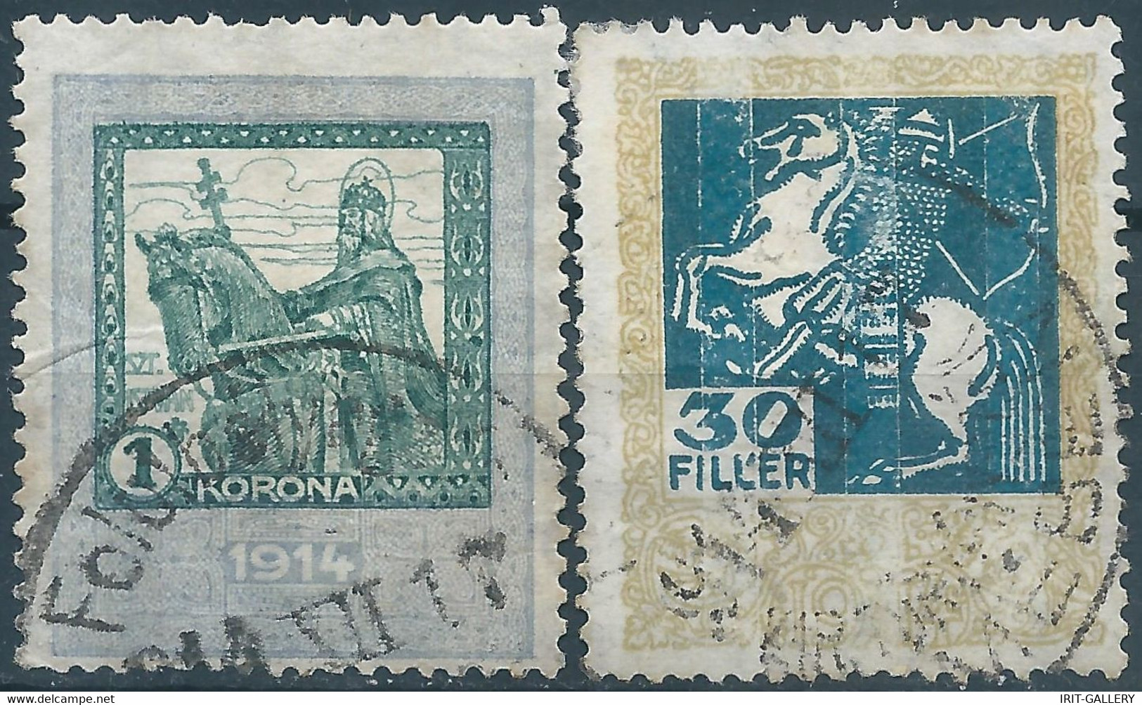 Hungary 1914 Revenue Stamps Fiscal Tax,1K & 30Filler,Obliterated - Fiscaux