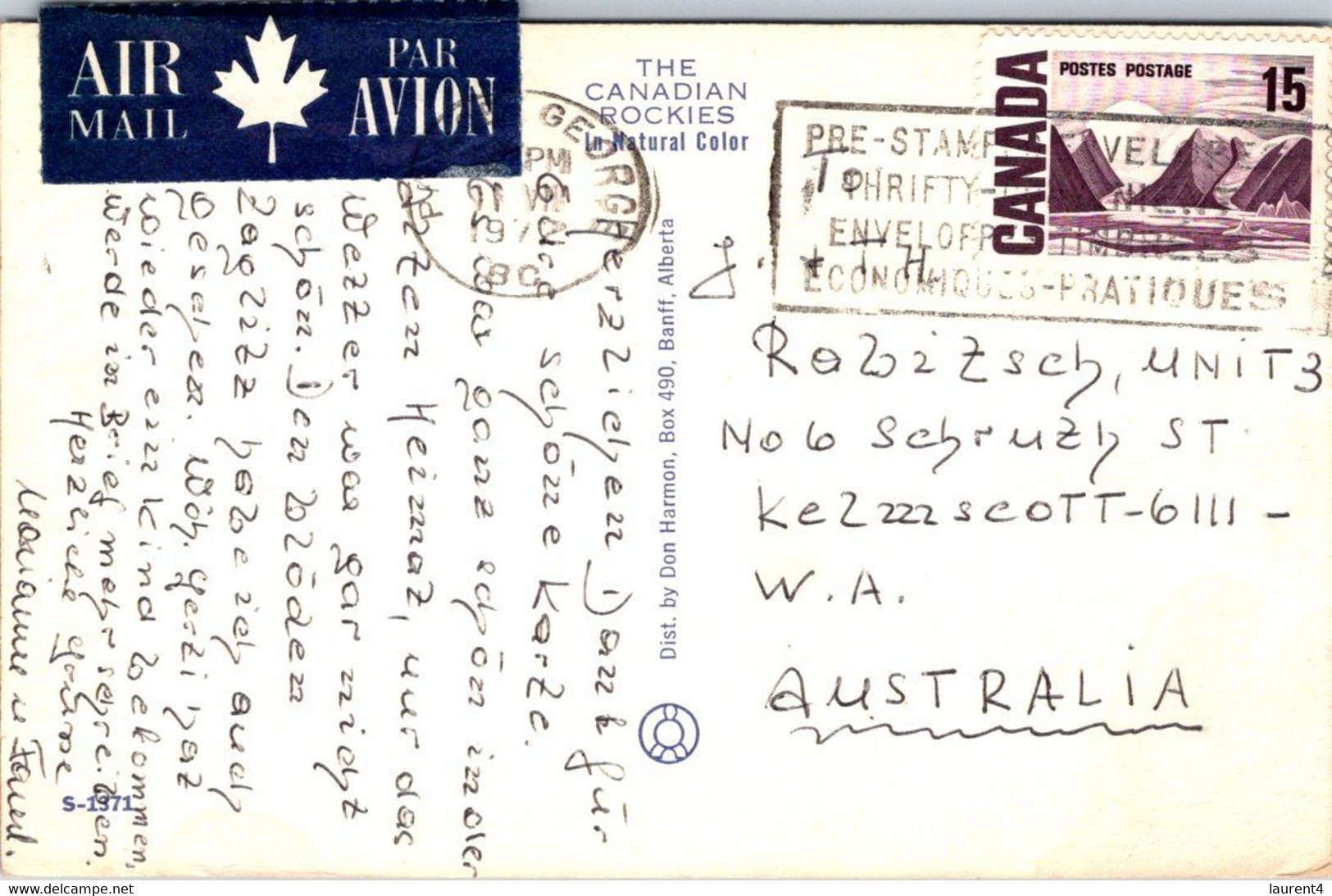 (1 B 11)  Canada - Lac Louise ? - Posted Australia 1972 - Lac Louise