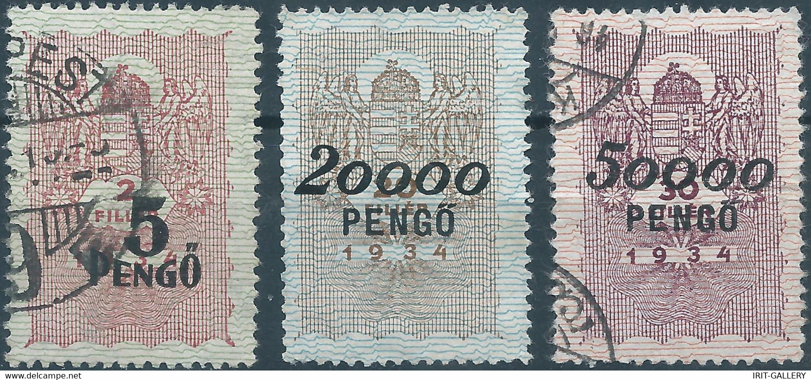 Hungary1945 Revenue Stamps Fiscal Tax For Bill Of Exchange,Overprint On Stamps Of The1934-5Pengo & 20000 And 50000PENGO, - Fiscaux